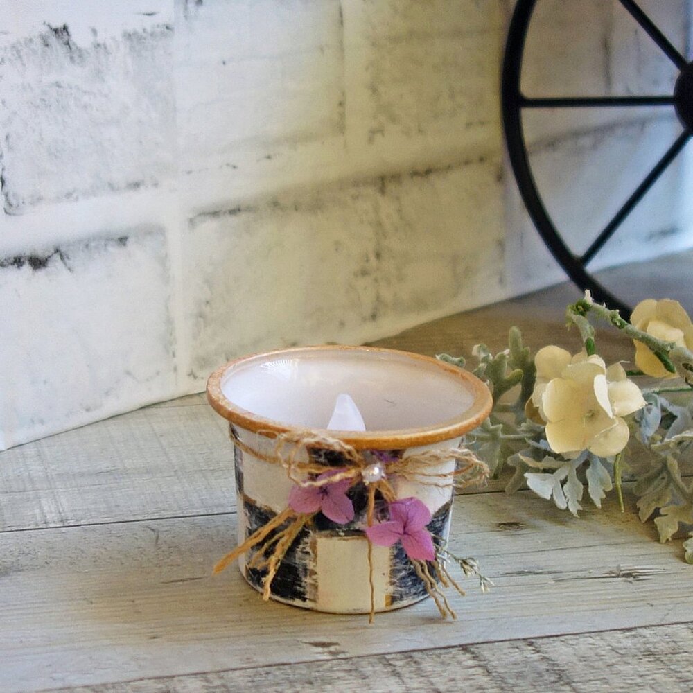Black White Checked Votive Candle Set French Country Romantic Decor Chintz Decor